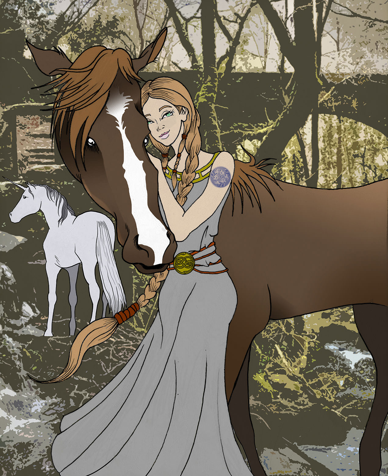 La diosa Epona con sus caballos